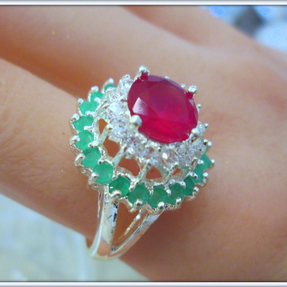 Ruby Emerald Natural Round Cut Gemstone Ladies 18… - image 4